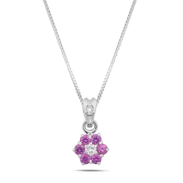 Sinico Flowers Fiore Piccolo Collana oro bianco rubini