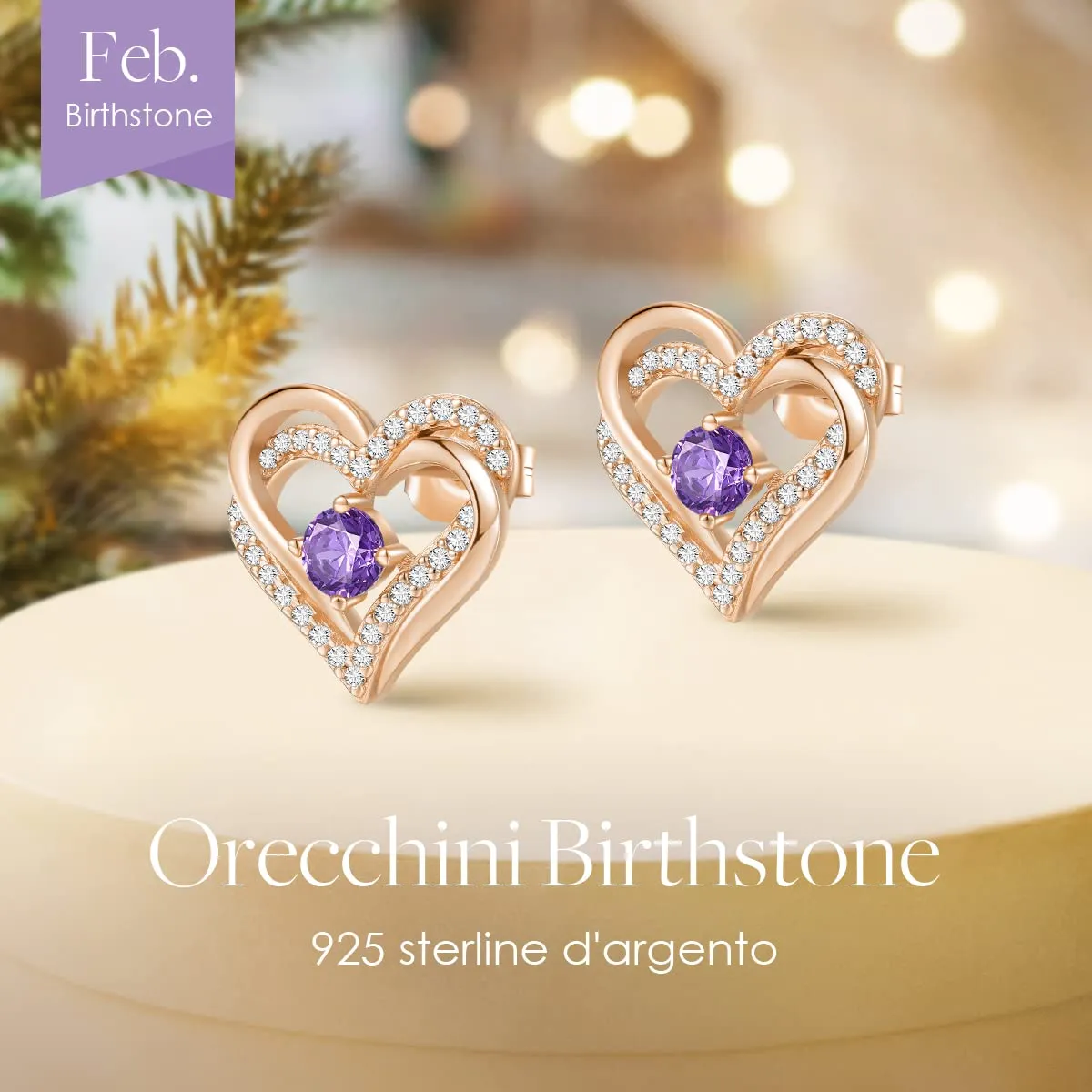 CDE Cuore orecchini a bottone argento 925 oro bianco