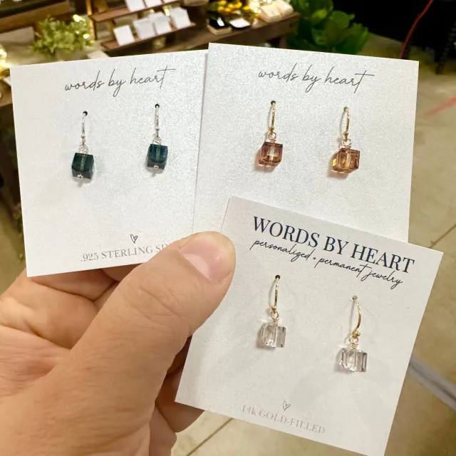 WordsByHeartCo Square Crystal orecchini pendenti argento 925 cristallo