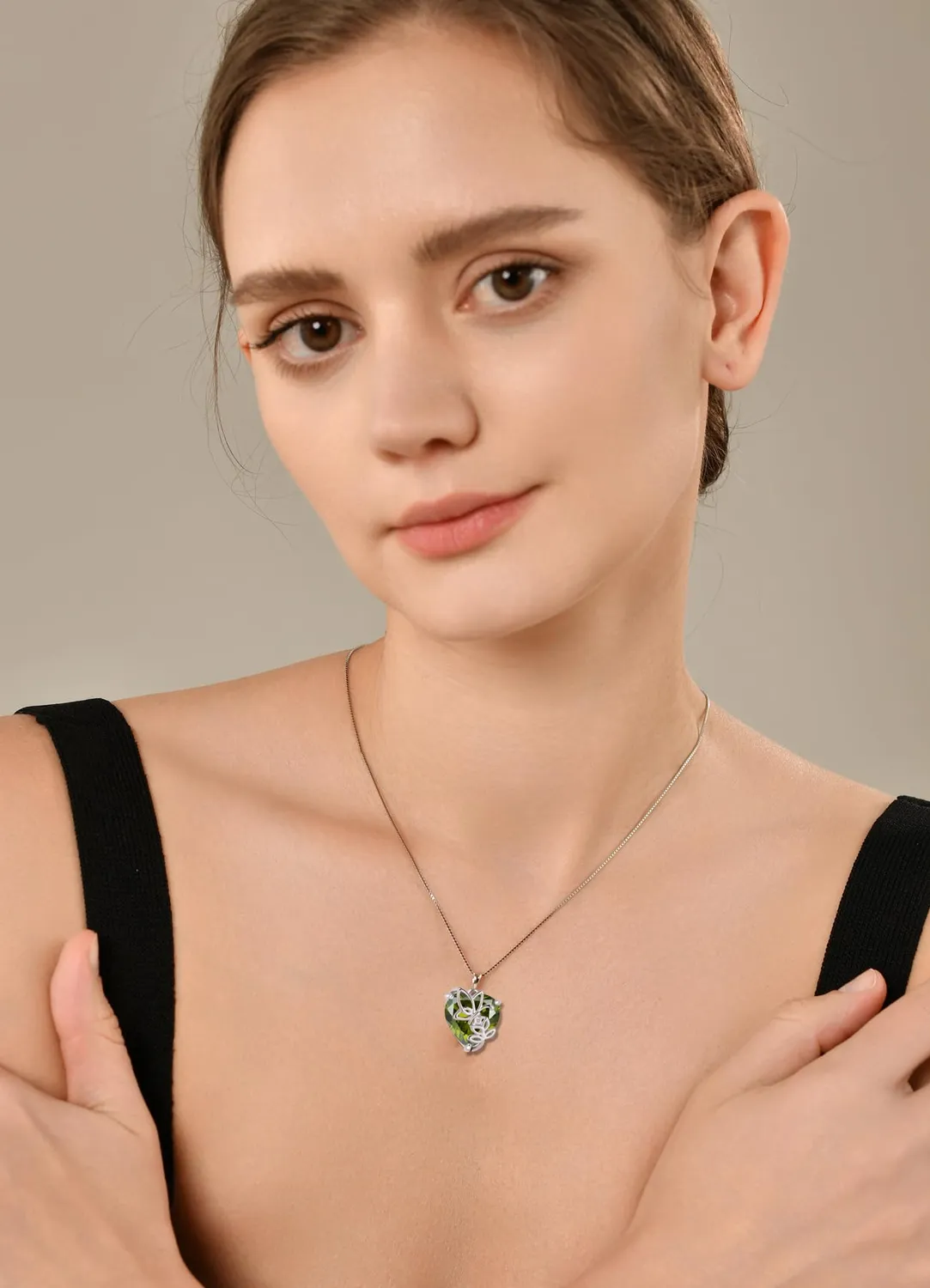 YL Cuore Rosa Farfalla collana peridoto agosto argento 925