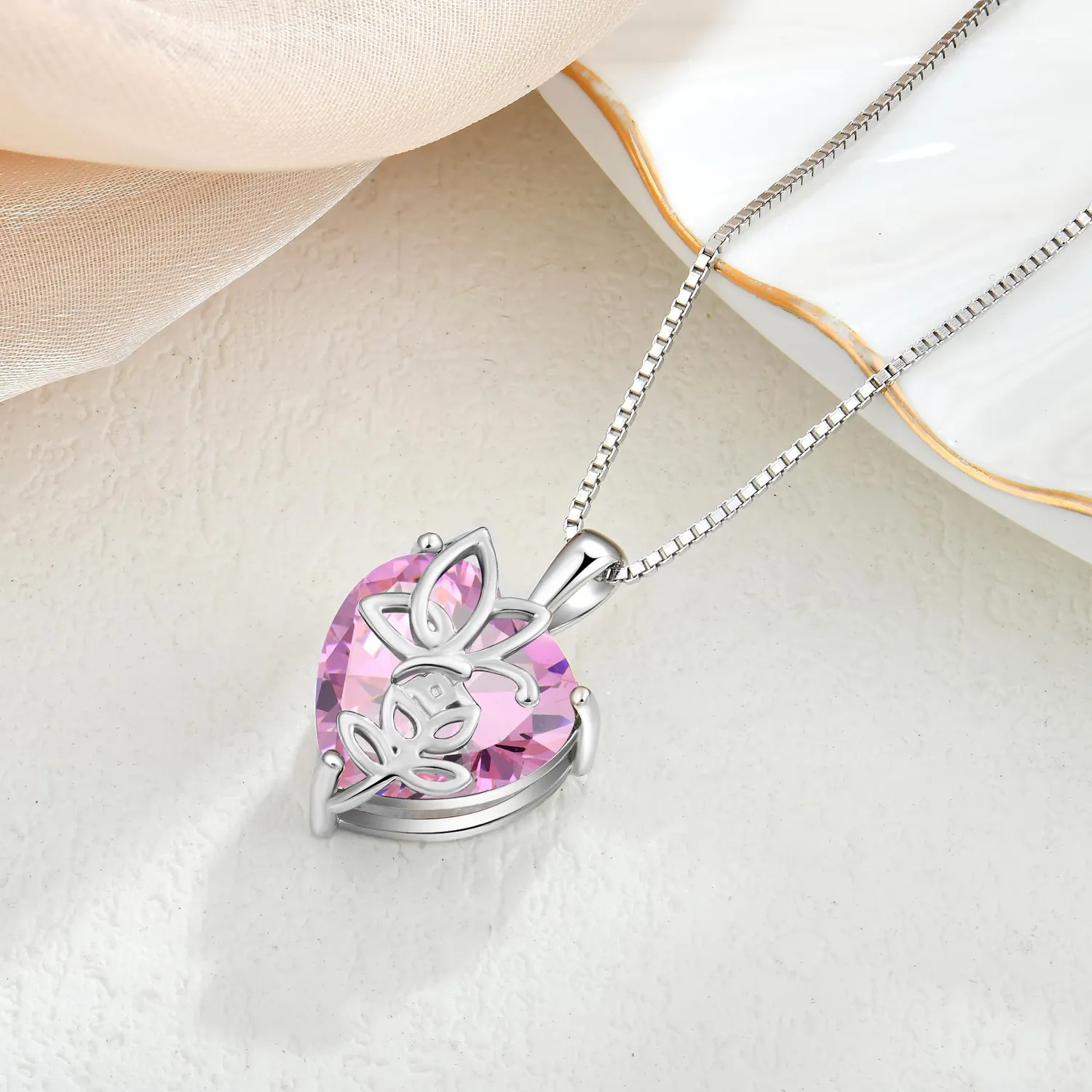 YL Rosa Farfalla Cuore collana argento 925 rosa ottobre