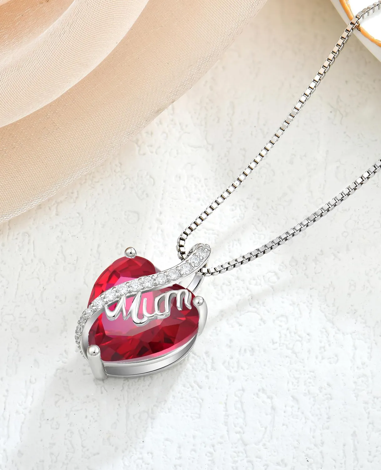 YL Cuore Mamma Collana Argento 925 Rubino Luglio
