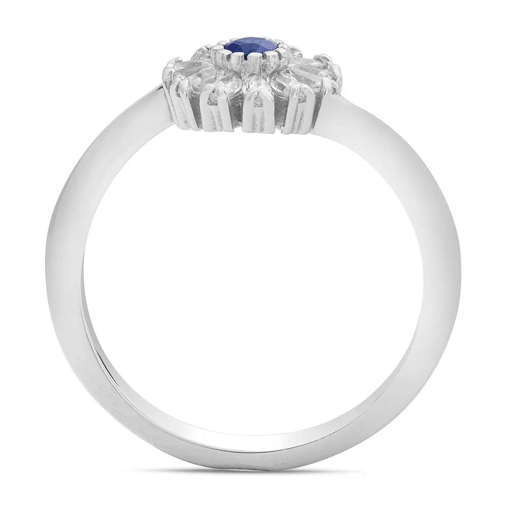 Sinico Classic anello fiore oro bianco 18Kt zaffiro blu