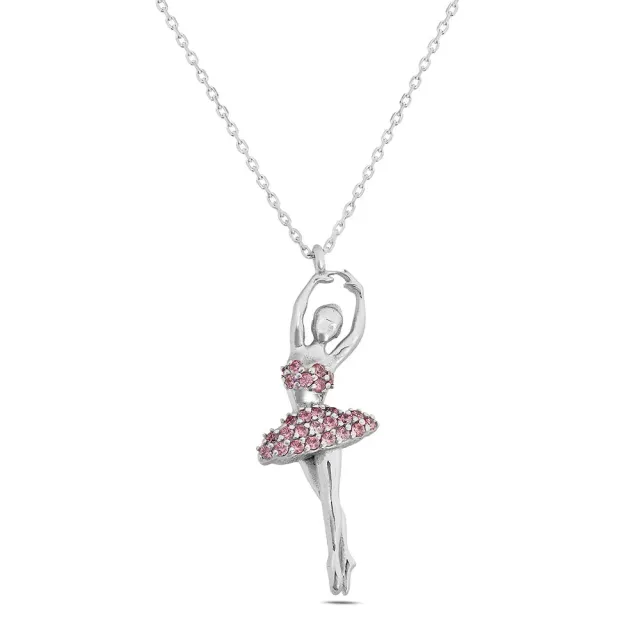 Sinico Dance ballerina grande collana oro bianco zirconia rosa