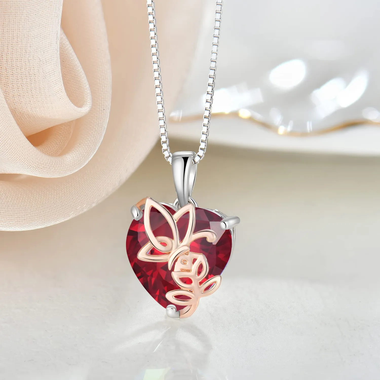 YL Rosa Farfalla Cuore collana argento 925 luglio
