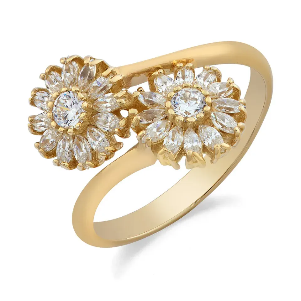 Sinico Classic Fiore Contrarie anello oro giallo zirconi