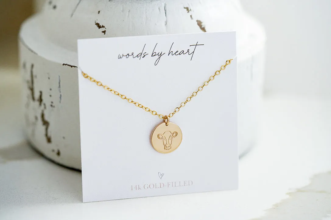 WordsByHeartCo Happy Heifer Cow Disc collana argento 45cm mucca