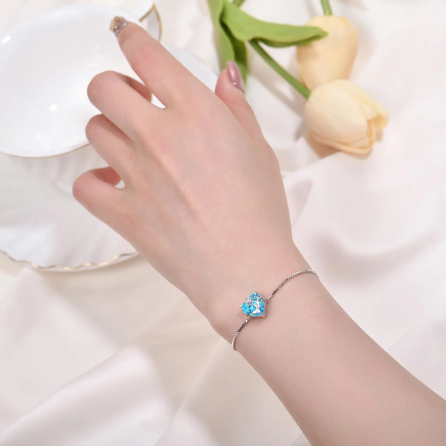 YL Cuore Rosa bracciale acquamarina marzo argento 925