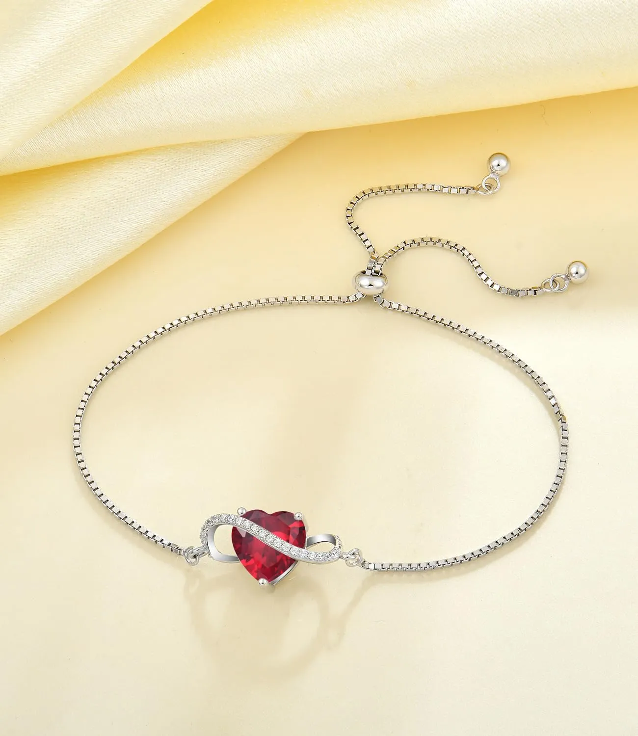 YL Bracciale Cuore Infinito Argento 925 Rubino Luglio