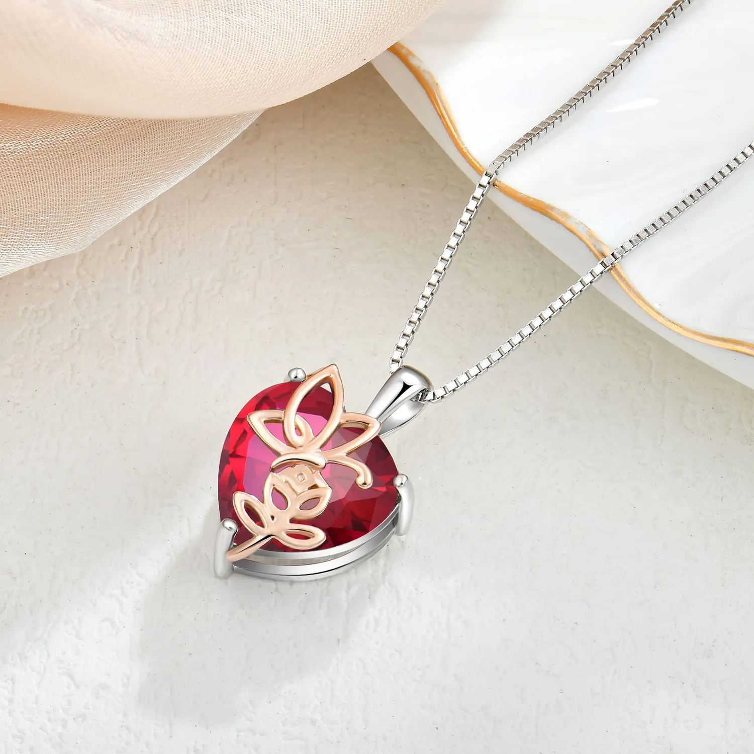 YL Rosa Farfalla Cuore collana argento 925 luglio