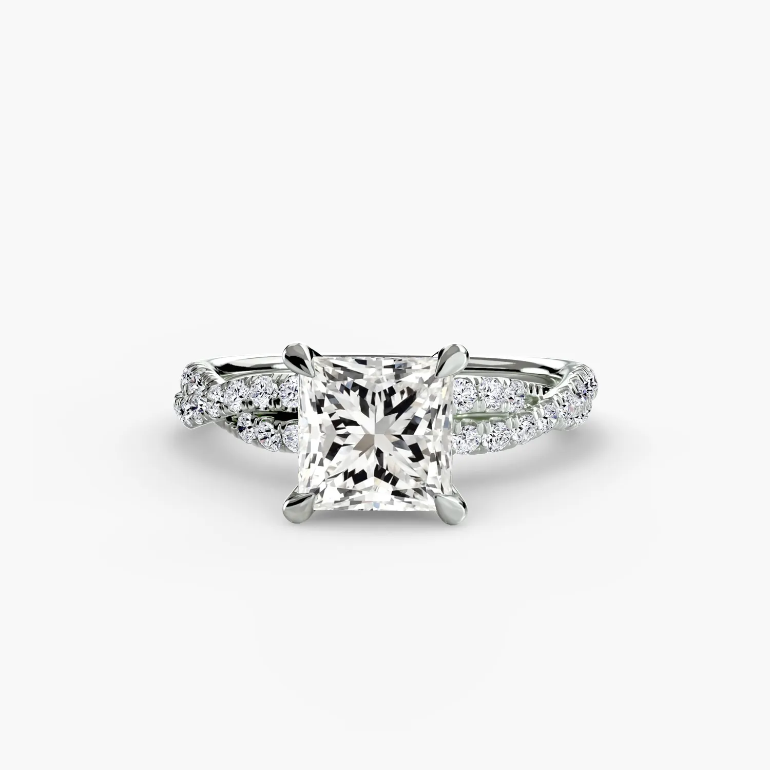 Sinico Twisted Pavé anello solitario oro bianco 14Kt