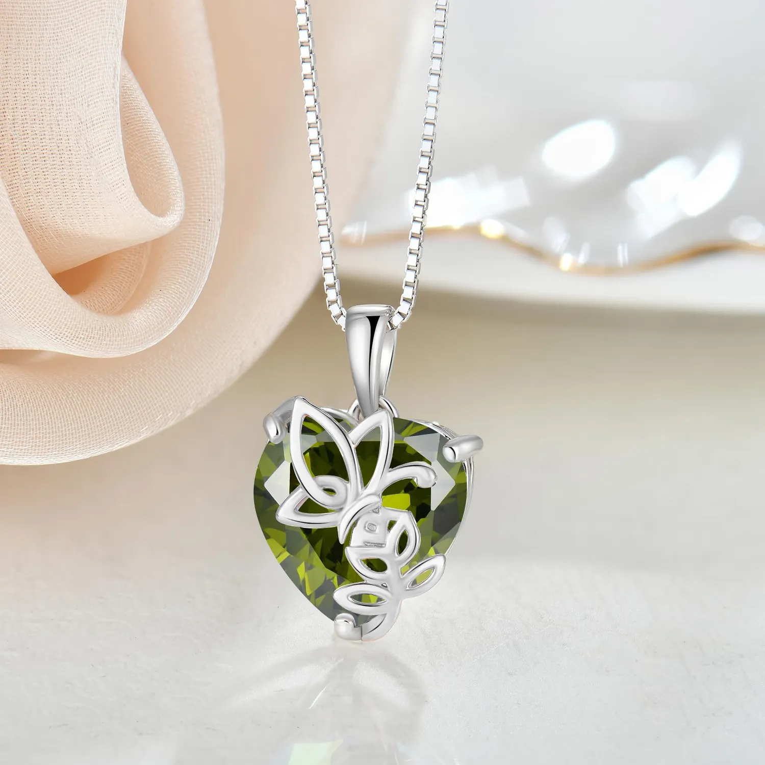 YL Cuore Rosa Farfalla collana peridoto agosto argento 925