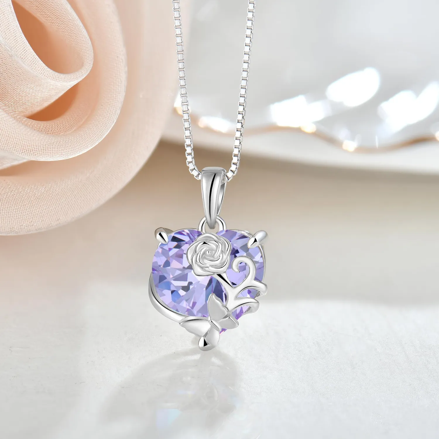 YL Cuore Rosa collana argento 925 pietra mese