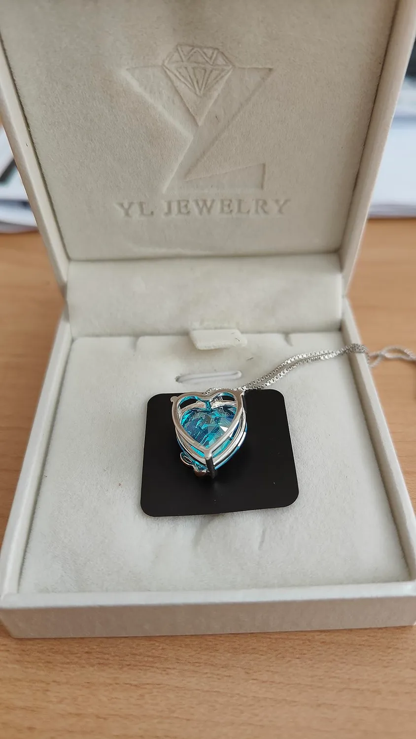 YL Rosa Farfalla Cuore Collana Argento 925 Acquamarina
