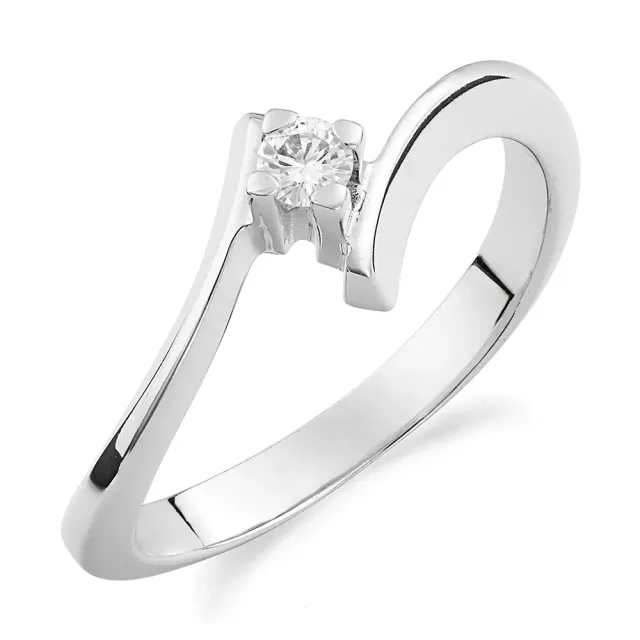 Sinico Promesse Anello Solitario Contrarié Oro Bianco Diamante 0,09 ct