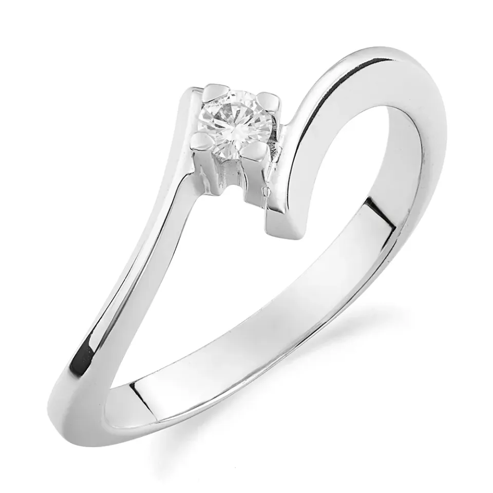 Sinico Promesse Anello Solitario Contrarié Oro Bianco Diamante 0,09 ct