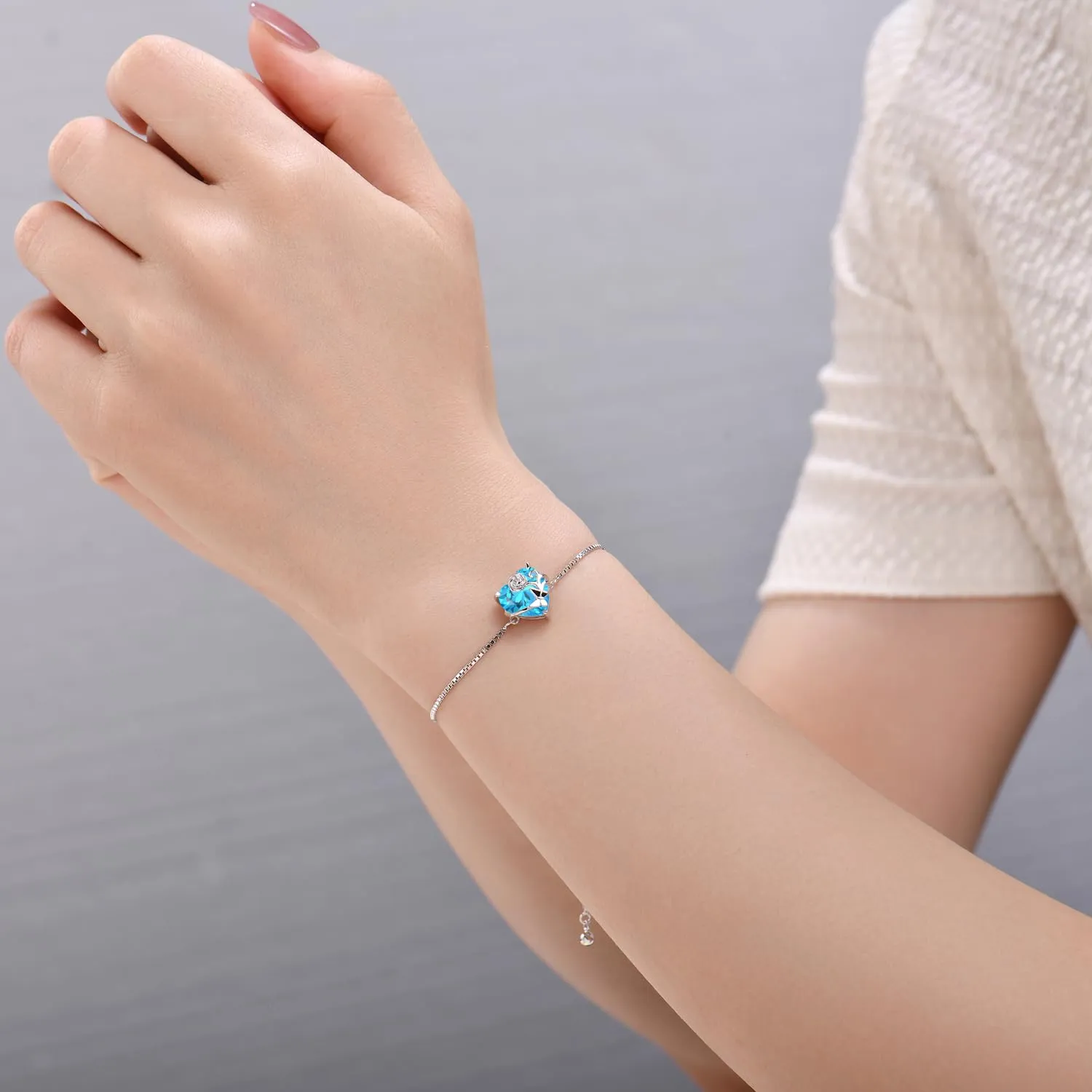YL Cuore Rosa bracciale acquamarina marzo argento 925