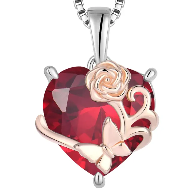 YL Rosa Cuore collana argento rubino luglio