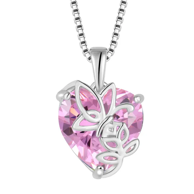YL Rosa Farfalla Cuore collana argento 925 rosa ottobre
