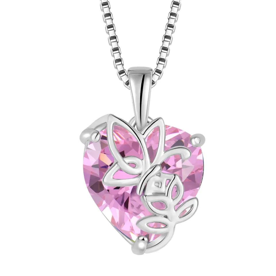 YL Rosa Farfalla Cuore collana argento 925 rosa ottobre