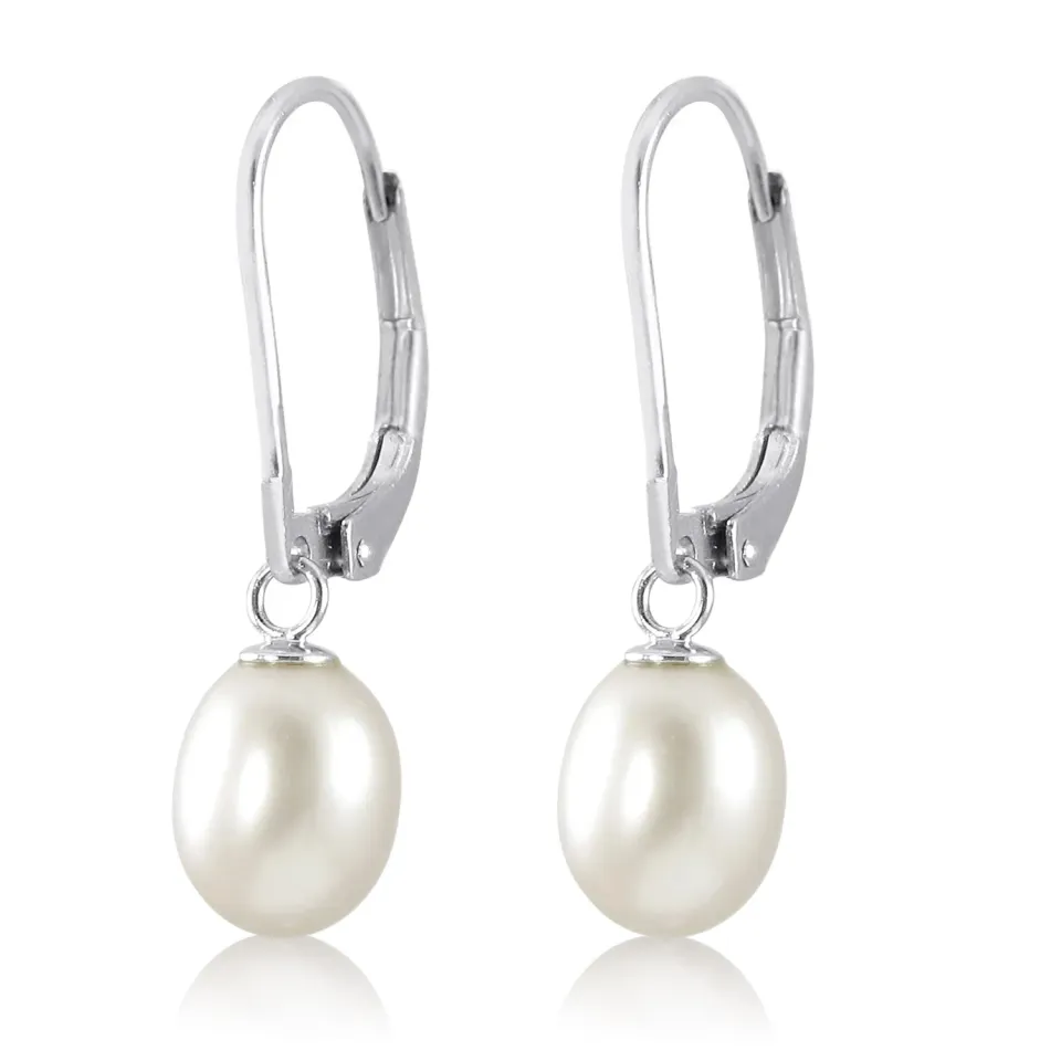 Kezef Perla Bianca orecchini argento 7-8 mm leverback