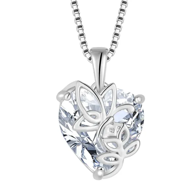 YL Cuore Rosa Farfalla Collana Argento 925 Zirconia Aprile