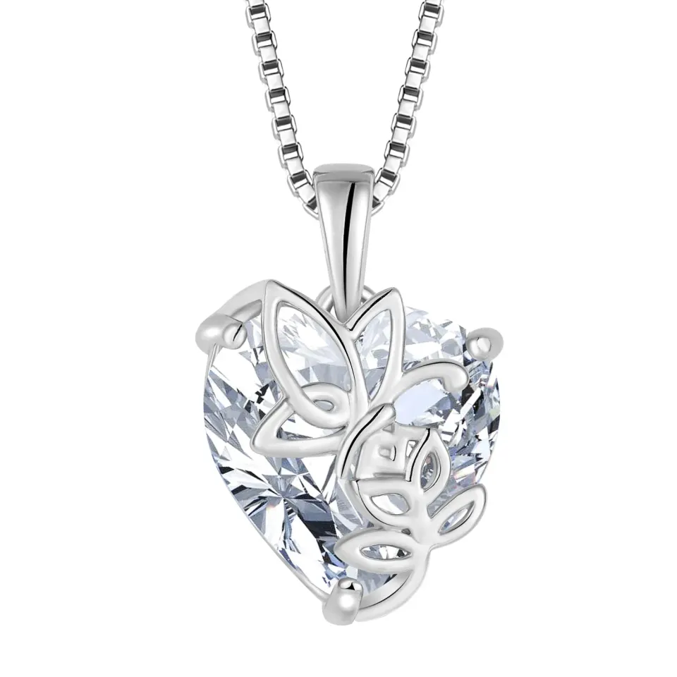 YL Cuore Rosa Farfalla Collana Argento 925 Zirconia Aprile