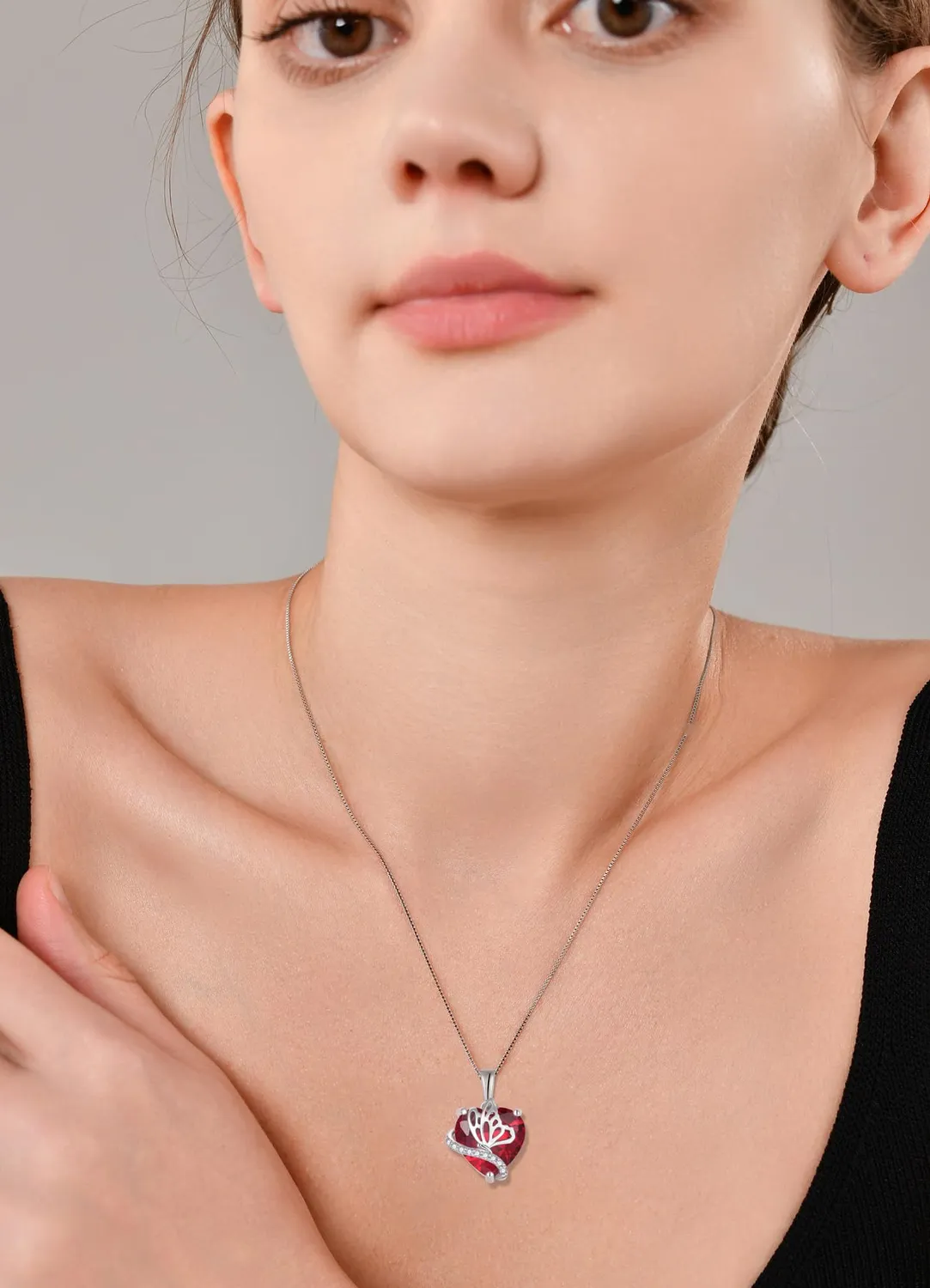YL Farfalla Cuore collana argento 925 rubino luglio