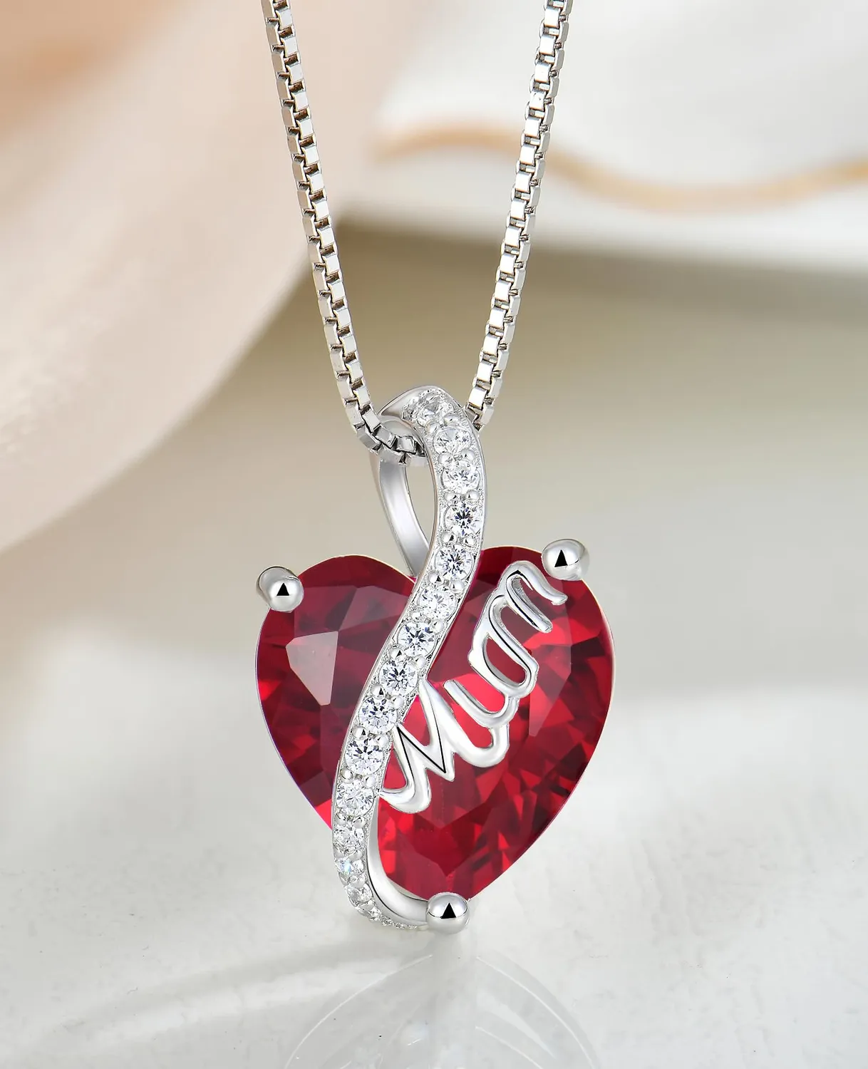 YL Cuore Mamma Collana Argento 925 Rubino Luglio