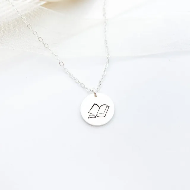 WordsByHeartCo Open Book Stamped Disc Collana Argento 925 45 cm