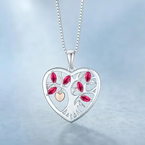 YL Albero Vita Lucchetto collana argento 925 rubino luglio
