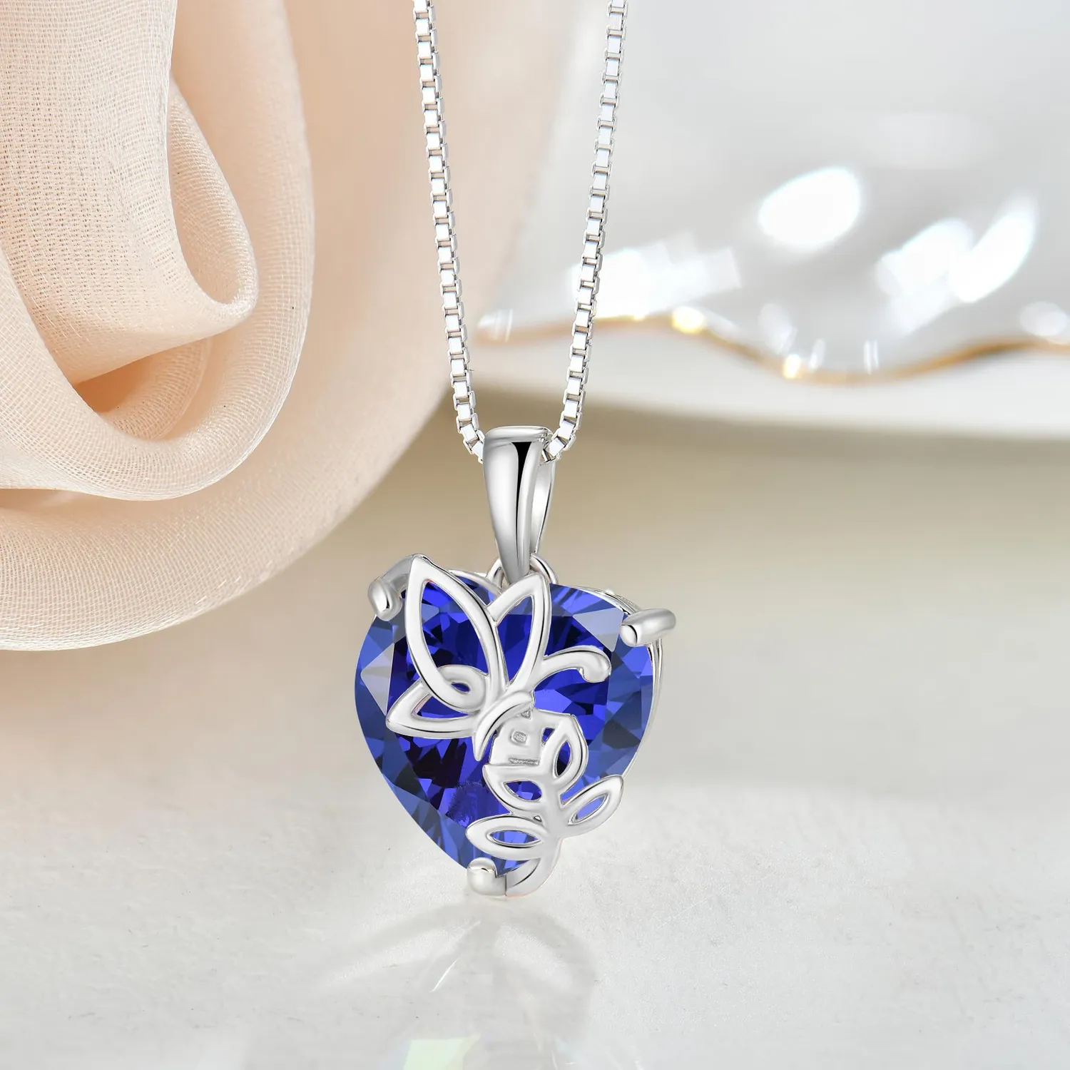 YL Rosa Farfalla Cuore collana argento 925 tanzanite dicembre