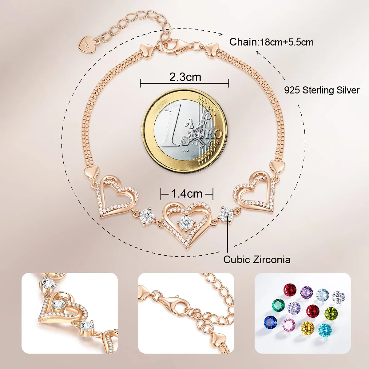 CDE Cuore Bracciale Argento 925 Pietra Zirconia Bianca