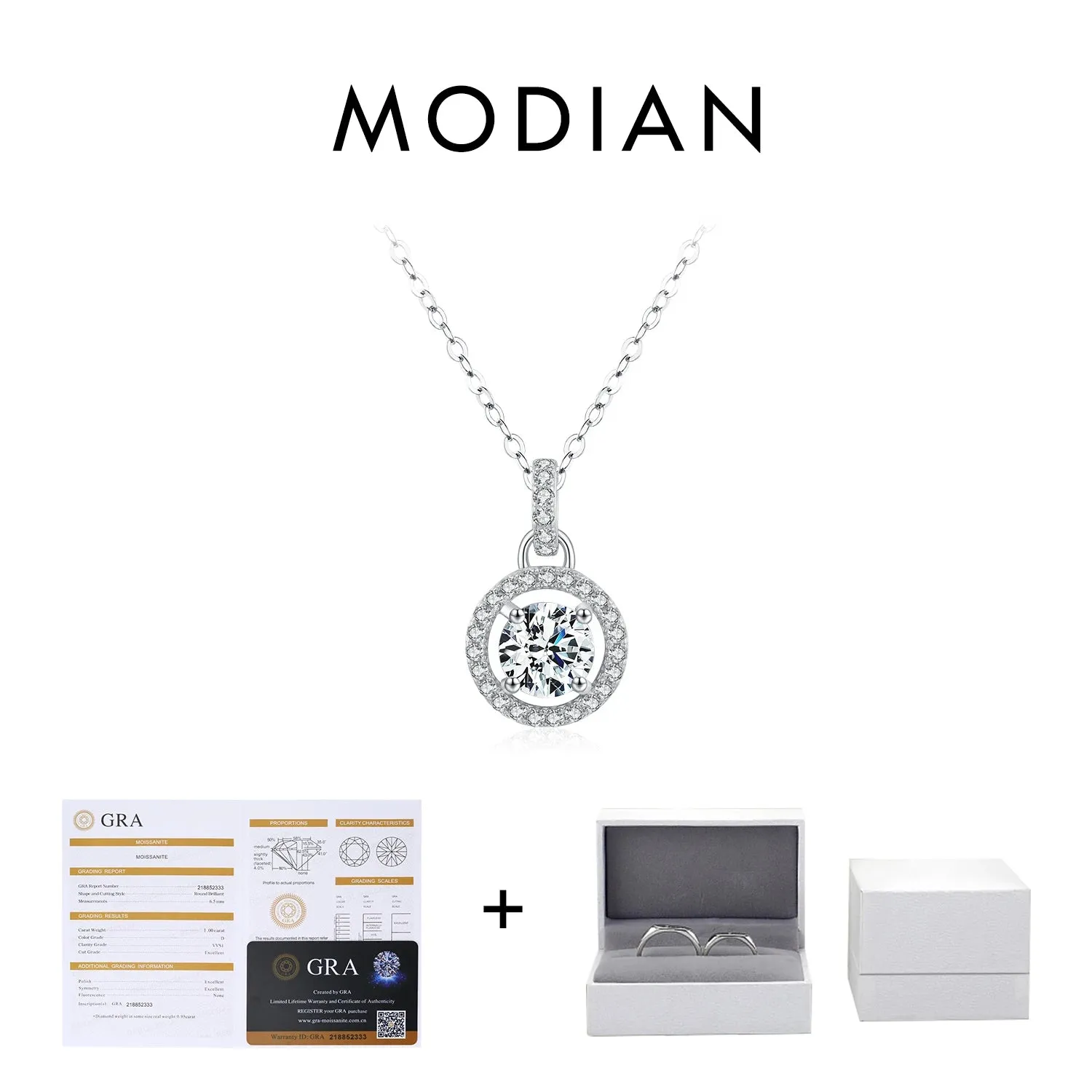 MODIAN 1 Carat collana pendente moissanite argento 925