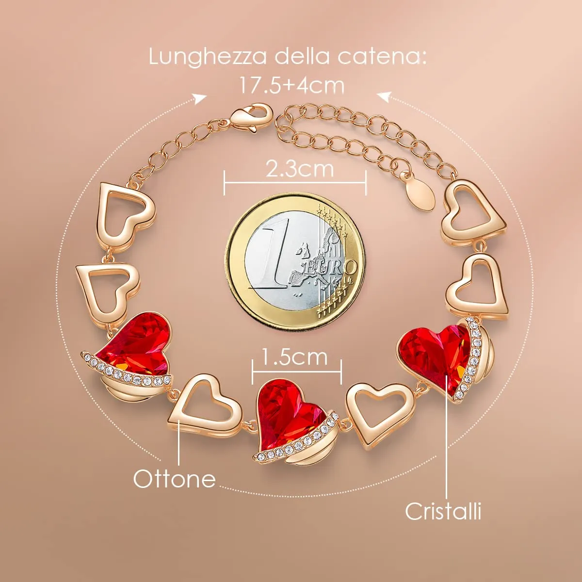 CDE Amore Cuore bracciale cuore placcato oro rosa