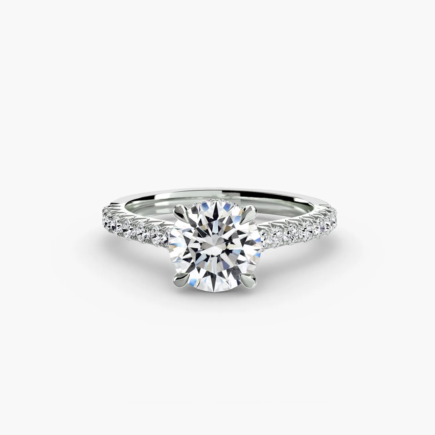 Sinico Solitaire with Pavé 5 anello oro bianco 14Kt tondo