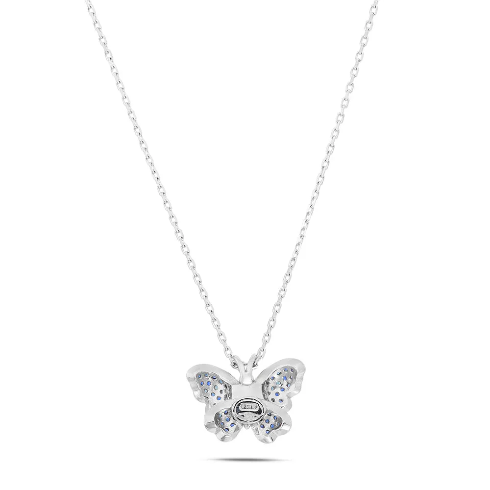 Sinico Good Luck Collana Farfalla Oro Bianco Zaffiri Blu 42 cm