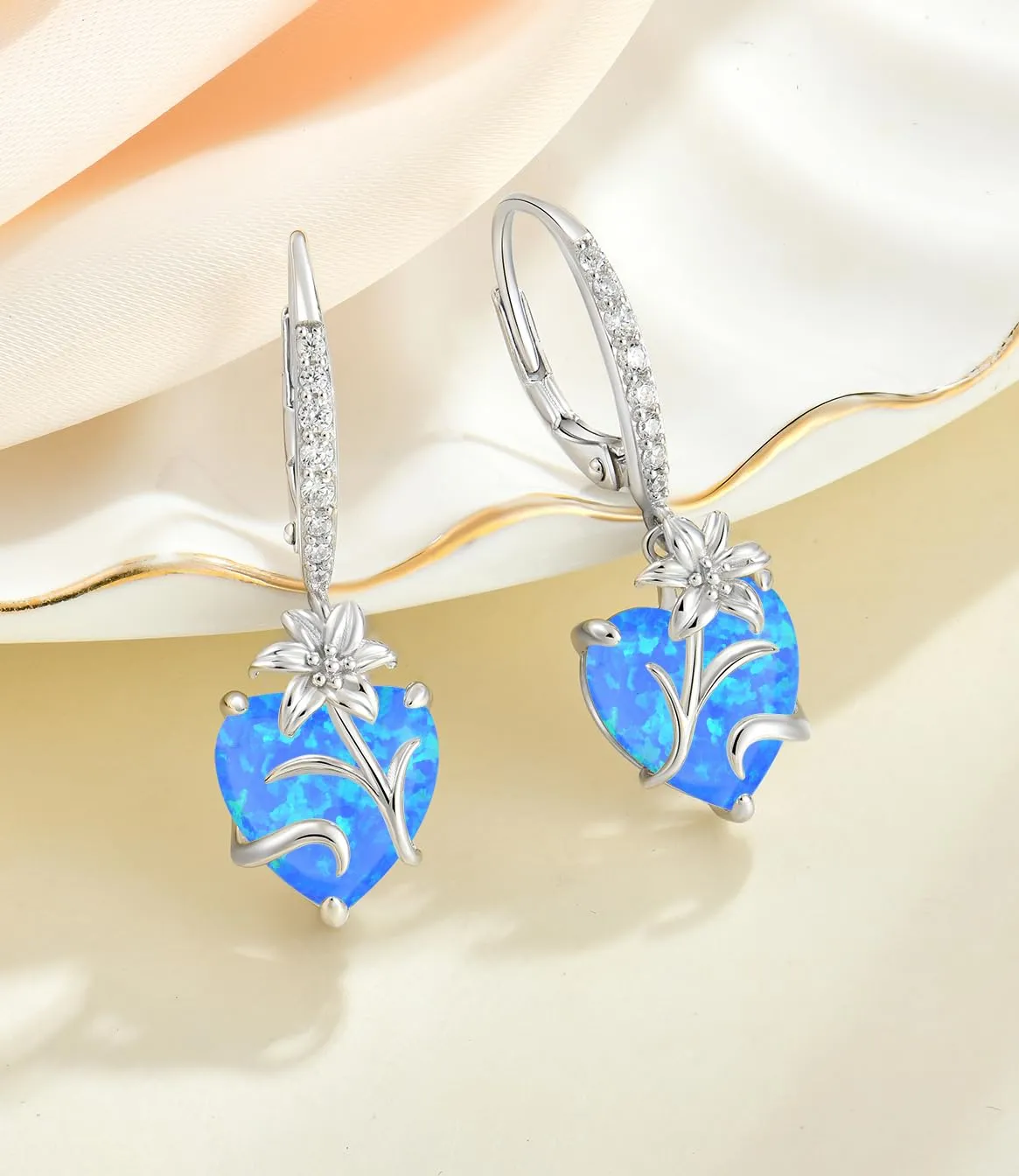 YL Cuore Opale orecchini giglio blu argento 925