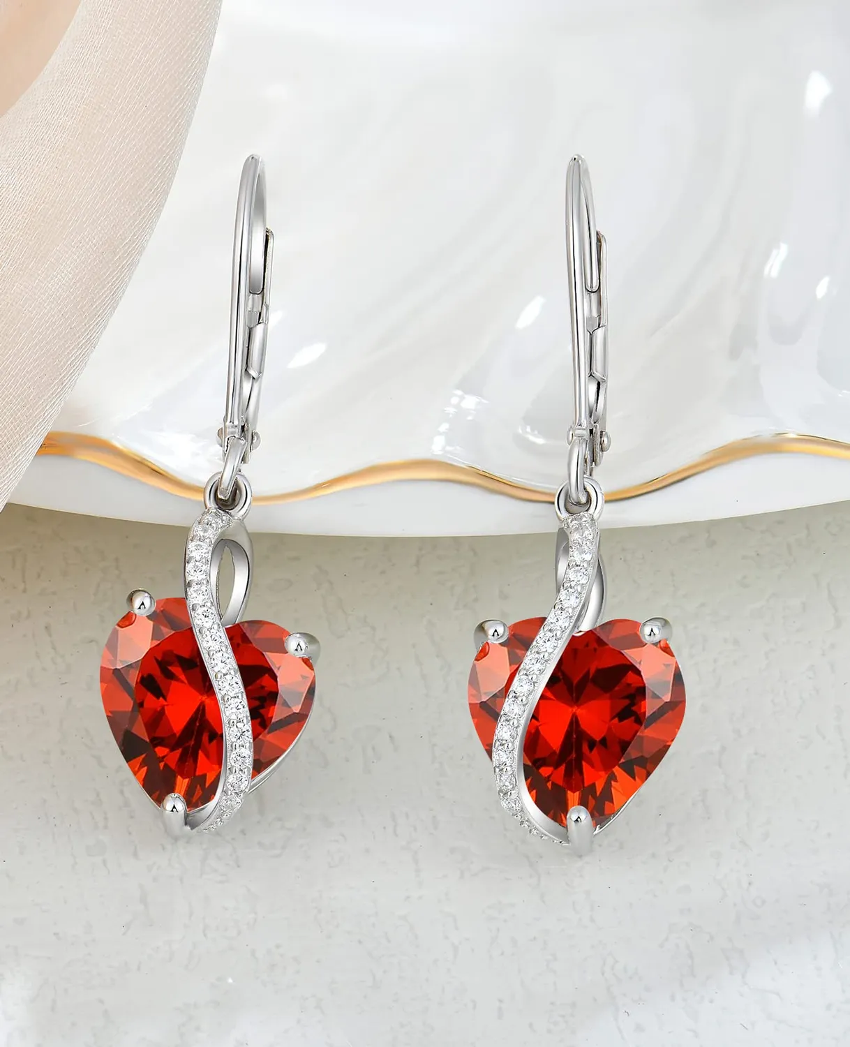 YL orecchini cuore argento 925 zirconia birthstone
