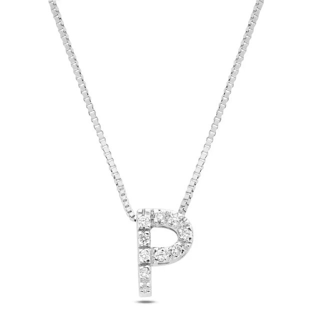 SINICO Letters P collana oro bianco 18Kt diamanti 42cm