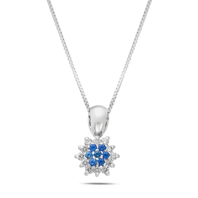 Sinico Flowers fiore medio collana oro bianco zaffiri