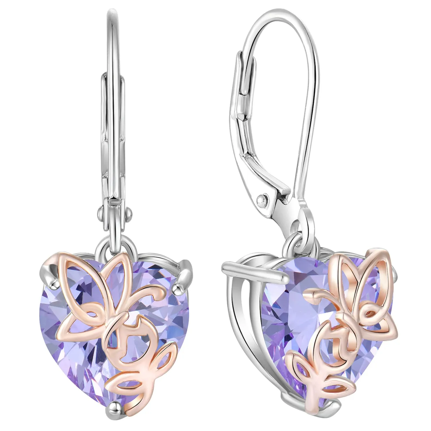 YL Cuore Farfalla orecchini argento tormalina rosa