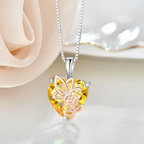 YL Rosa Farfalla Cuore Collana Argento 925 Citrino 45cm